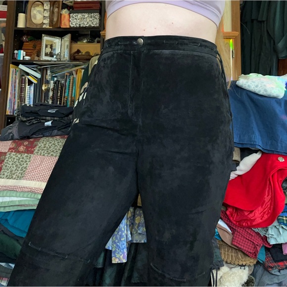 90s Lauren Ralph Lauren Leather Suede Lace-Up Pants - Picture 9 of 15